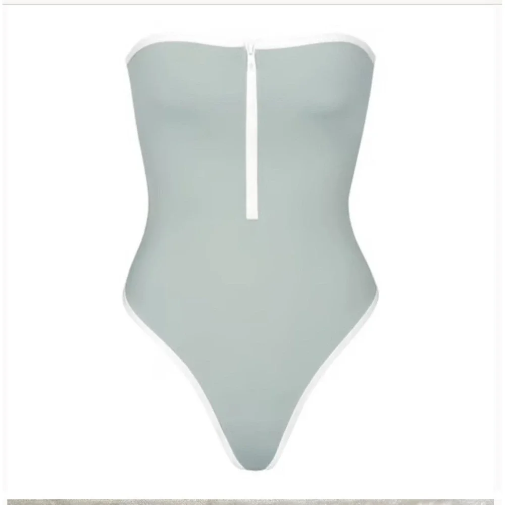 SKIMS Sporty Zipper Swim Strapless One Piece Pacific Blue 3X Plus Size NWT